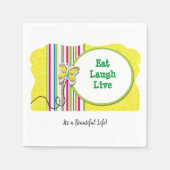 Papier luiers, geel eet, Laugh en Live, leven Servet (Voorkant)