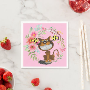 Papier luiers, kat vis Floral roze Servet