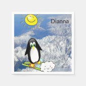 Papier luiers, Penguin Skiing Clouds Mountains Servet (Voorkant)