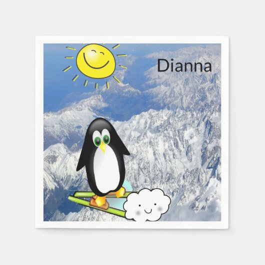 Papier luiers, Penguin Skiing Clouds Mountains Servet (Voorkant)
