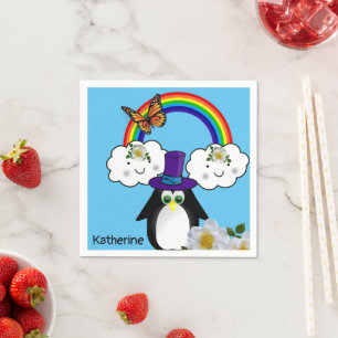 Papier luiers, regenboogzon wolken pinguïn servet