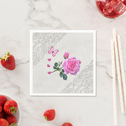 Papier luiers, roze Rose Silver Servet (Insitu)