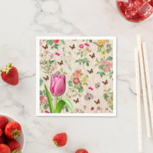 Papier luiers, roze Tulp Floral Hearts Butterfly Servet
