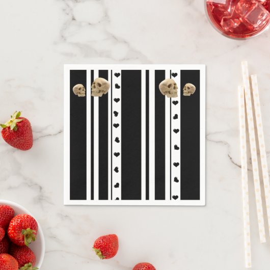 Papier luiers, Skulls Black White Stripe Hearts Servet (Insitu)