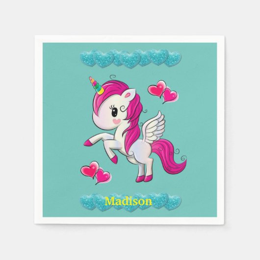 Papier luiers, Unicorn Blue Hearts Servet (Voorkant)