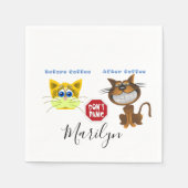 Papier luiers, voor en na koffie-kattenpaniek servet (Voorkant)