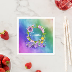 Papier luiers, Waterverven Floral Bumblebee Servet