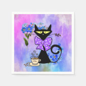 Papier luiers, Waterverven Kat FelineCoffee Servet (Voorkant)