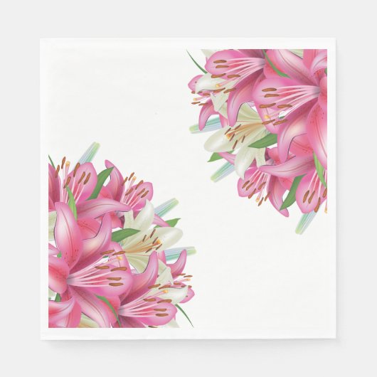 Papier-luiroze lilies servet (Voorkant)