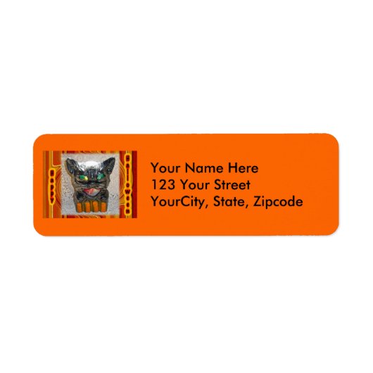 Papier Mache Halloween Cat Address Label (Voorkant)