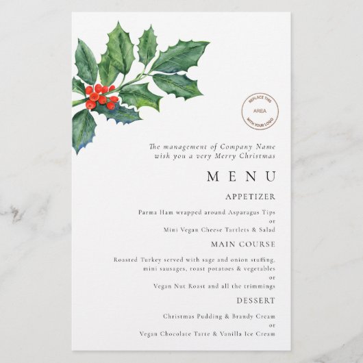 PAPIER | Menu Kerstfeestdag in Holly Berries (Voorkant)