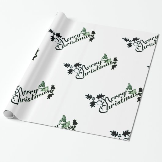 Papier "MERRY CHRISTMAS" GROEN EN WITTE (Uitgerold)
