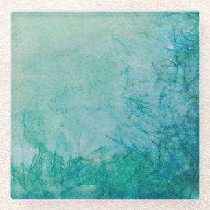 Papier met Abstracte blauwe, groene en zwarte verf Glazen Onderzetter