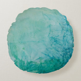 Papier met Abstracte blauwe, groene en zwarte verf Rond Kussen