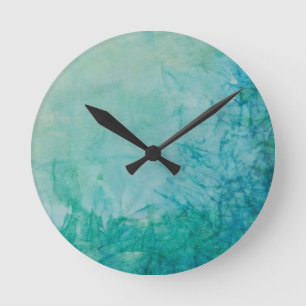 Papier met Abstracte blauwe, groene en zwarte verf Ronde Klok