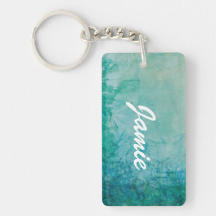 Papier met Abstracte blauwe, groene en zwarte verf Sleutelhanger