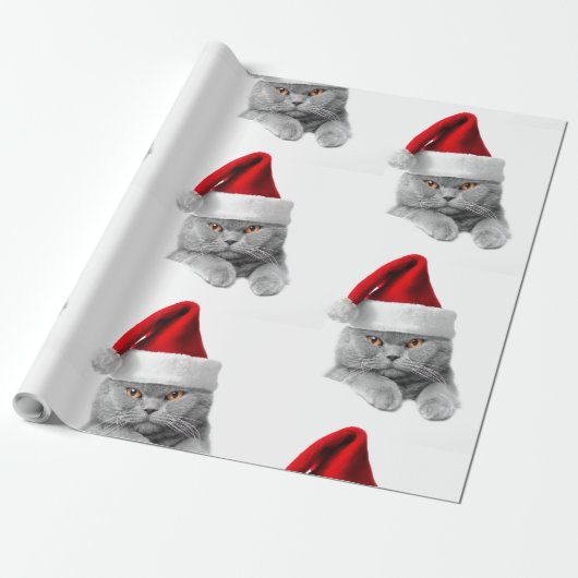Papier met kerstgrijze kerstkat met kersthoed (Uitgerold)