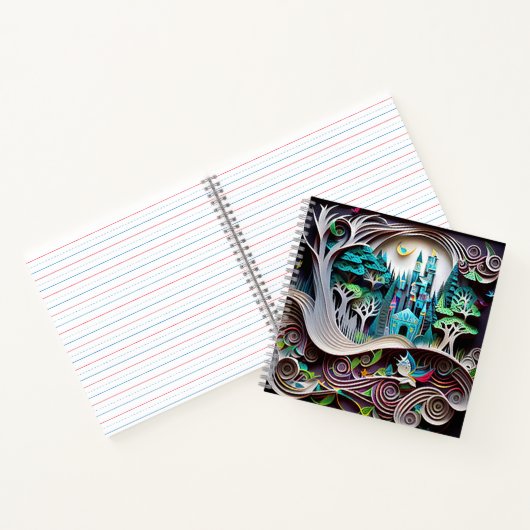 Papier met kleurrijk kasteel in het bos notitieboek (Binnen)