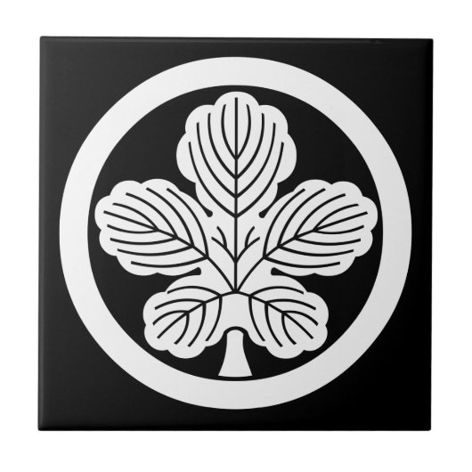 Papier met moerbeenblad in cirkel tegeltje (Voorkant)