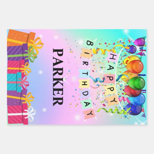 Papier met persoonlijke titel Happy Birthday-opvul Inpakpapier Vel (Voorkant 3)
