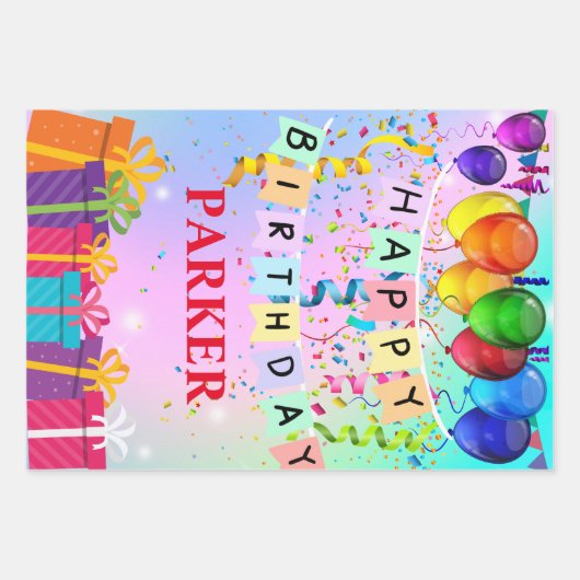 Papier met persoonlijke titel Happy Birthday-opvul Inpakpapier Vel (Voorkant)
