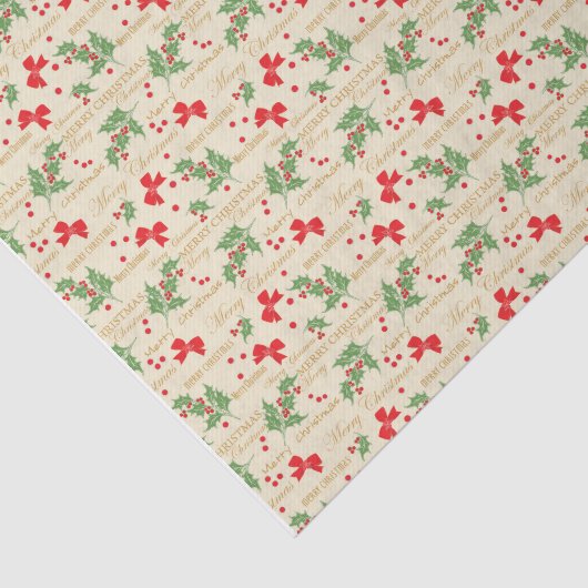 Papier met prettige kerstcadeaus; Holly Berries (Detail)