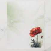 Papier met rode papavervormig Waterverf Briefhoofd (Voorkant)