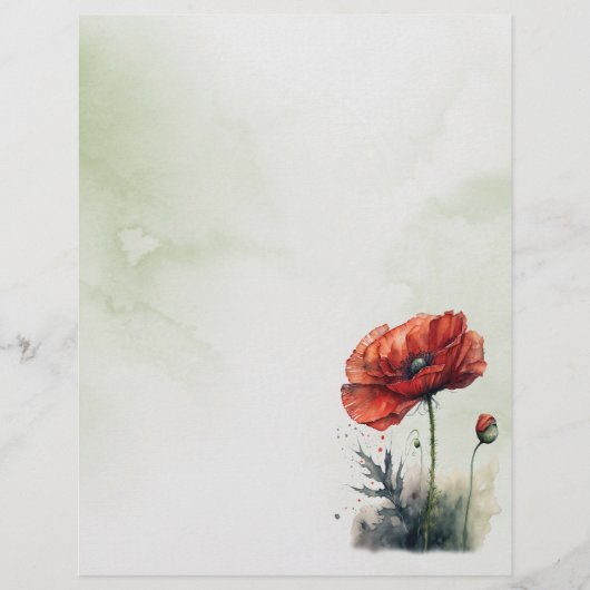 Papier met rode papavervormig Waterverf Briefhoofd (Voorkant)