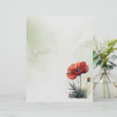 Papier met rode papavervormig Waterverf Briefhoofd (Staand voorkant)