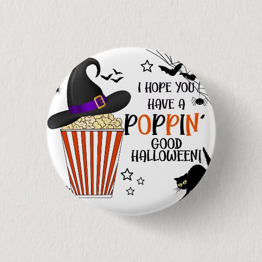Papier met vierkante trick or treat ronde button 3,2 cm (Voorkant)