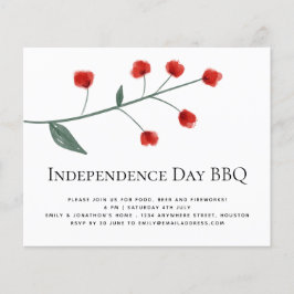 PAPIER| Minimale Rode Floralen 4 juli BBQ Uitnodig Flyer