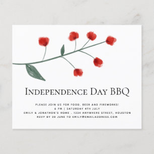 PAPIER  Minimale Rode Floralen 4 juli BBQ Uitnodig Flyer