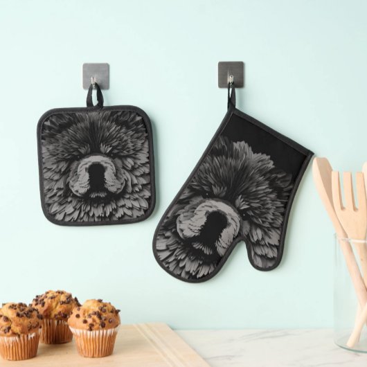 PAPIER MIRAGE  Black Chow Ovenwant & Pannenlap Set