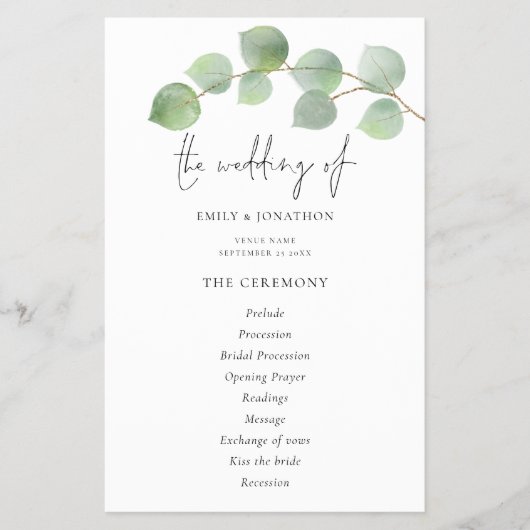 PAPIER | Modern Eucalyptus Wedding Programme Flyer (Voorkant)