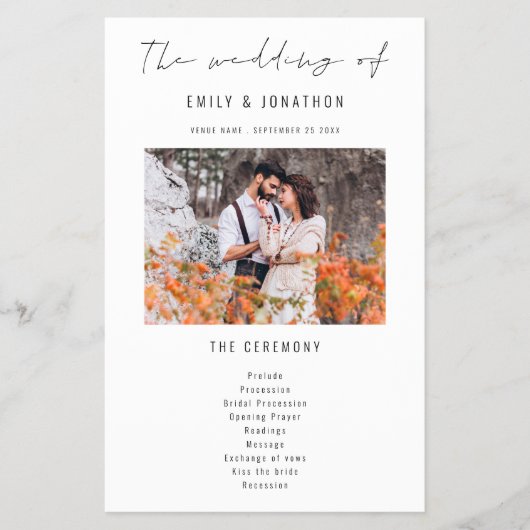 PAPIER | Modern script foto Wedding Program Flyer (Voorkant)