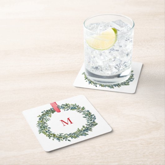 Papier Monogram Kerst Waterverf Onderzetter (Insitu)