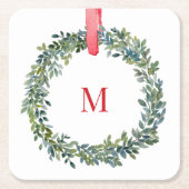 Papier Monogram Kerst Waterverf Onderzetter (Voorkant)