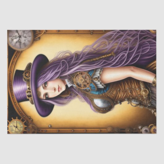 Papier Mousseline Feminine steampunk woman purple (Voorkant)