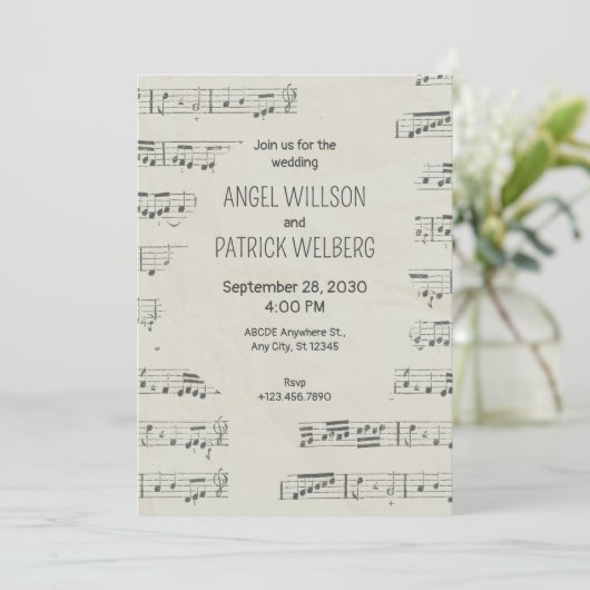  papier muzieknoten bruiloft kaart (Staand voorkant)