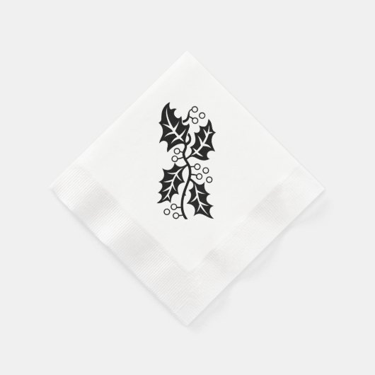 Papier Napkin - Holly Leaves in Black en White Servetten (Hoek)