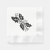 Papier Napkin - Holly Leaves in Black en White Servetten (Voorkant)