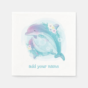 PAPIER NAPKIN : KINDEREN BIRTHDAGEN : DOLPHINS SERVET