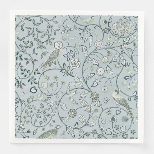 PAPIER NAPKIN : WILLIAM MORRIS : OWL & PHEASANT SERVET (Voorkant)