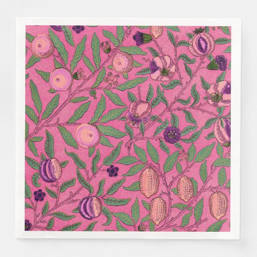 PAPIER NAPKIN : WILLIAM MORRIS : PINK POMEGRANATES SERVET (Voorkant)