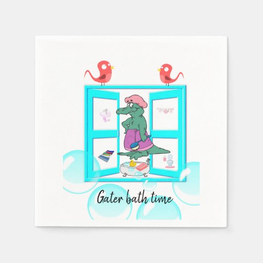 Papier Napkins, Alligator Bath-tijd Bubbles Napkin Servet (Voorkant)