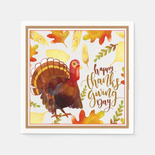 Papier: Napkins-Dessert-Happy Thanksgiving Turkey Servet (Voorkant)