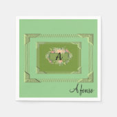 Papier Napkins, Floral Green Monogram Servet (Voorkant)
