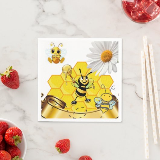 Papier Napkins, Floral Honeybee White Daisy Servet (Insitu)