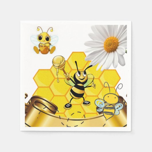 Papier Napkins, Floral Honeybee White Daisy Servet (Voorkant)