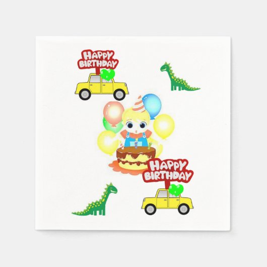 Papier Napkins, Happy Birthday Alligator Angel Servet (Voorkant)